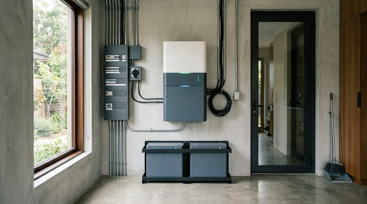 Nowoczesne metody magazynowania energii elektrycznej – domowy akumulator litowy na ścianie w kotłowni.