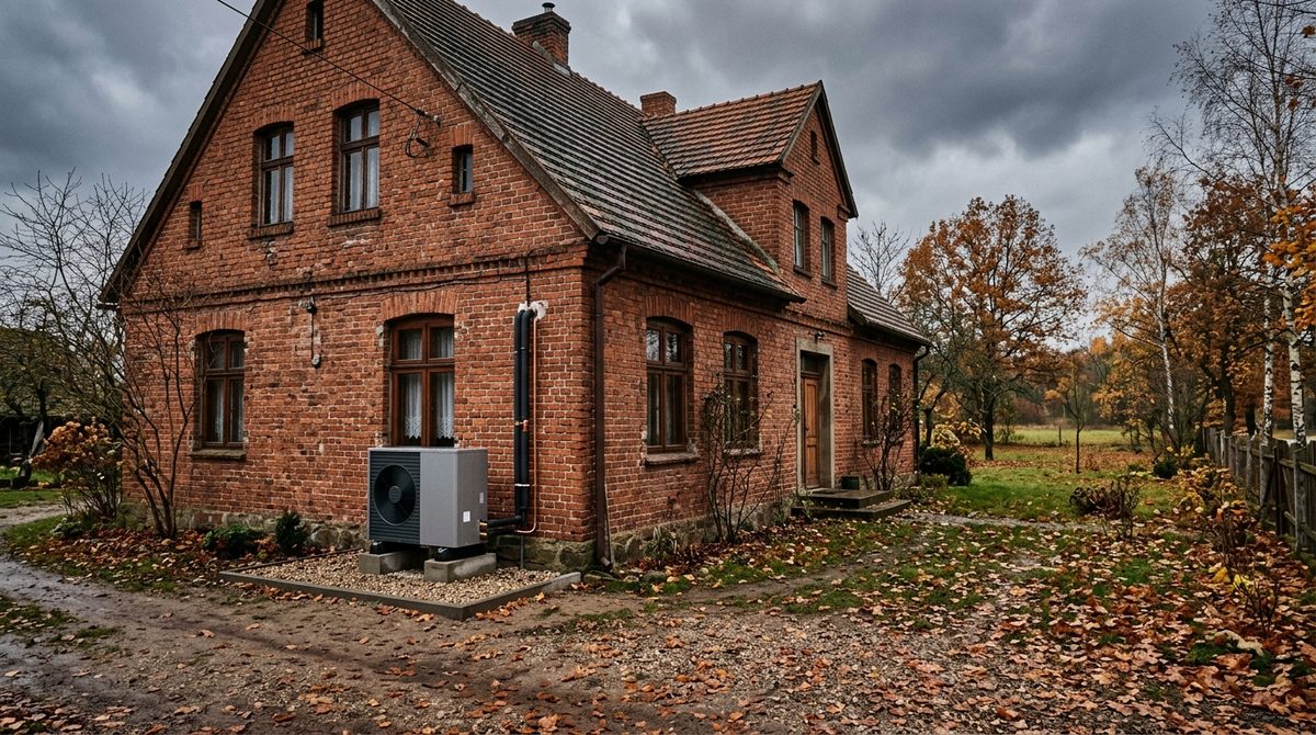 Kiedy pompa ciepła się nie opłaca? Nowoczesna powietrzna pompa ciepła przy nieocieplonym budynku – kiedy pompa ciepła się nie opłaca w starym domu.